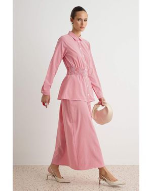 Trendyol Modest Geruit Maxi Lang Casual Skater Modest Jurken - Roze