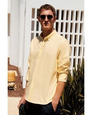 Grimelange Slim Fit Button Collar Shirt - Natural