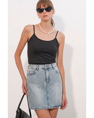 Bigdart High-Waist Polka Dot Denim Mini Skirt - Multicolour