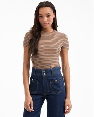 Veronica Beard Pruitt Striped Ribbed Tee - Blue