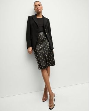Veronica Beard Anderson Leather Grommet Skirt Black Gold