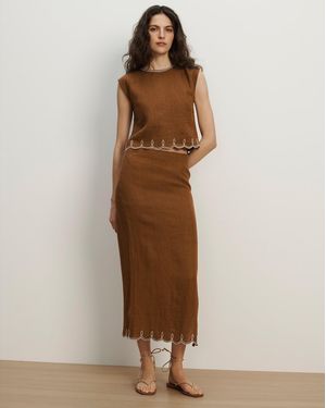 Veronica Beard Malou Linen Midi Skirt - Brown