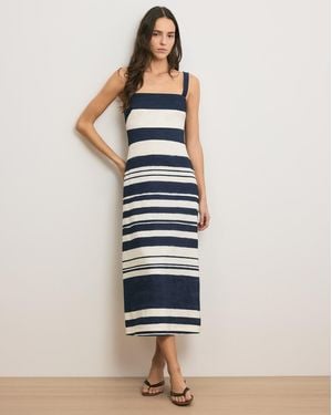Veronica Beard Ella Striped Linen Midi Dress Navy Dove - Blue