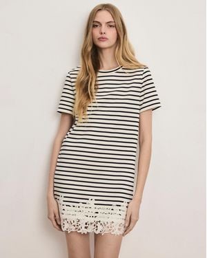 Veronica Beard Rhue Striped Lace-hem Mini Dress Dove Navy Stripe - White