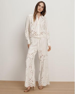 Veronica Beard Daisy Wide-leg Eyelet Pant - Natural