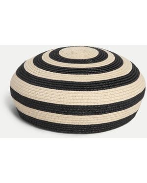 Veronica Beard Le Jeanne Stripe Raffia Hat Black White - Multicolor