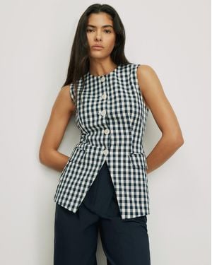Veronica Beard Lois Gingham Vest Navy Dove White - Blue