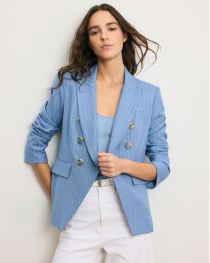 Veronica Beard Miller Pinstripe Dickey Jacket Blue Jay Dove White
