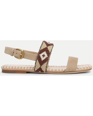 Veronica Beard Marian Beaded Flat Sandal - Natural