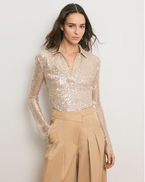 Veronica Beard Meryl Sequin Blouse - Natural