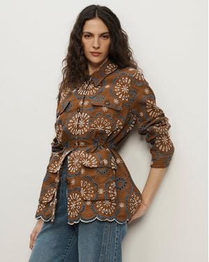 Veronica Beard Kiki Linen Eyelet Jacket - Brown