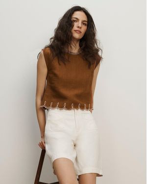 Veronica Beard Kessan Linen Top - Brown