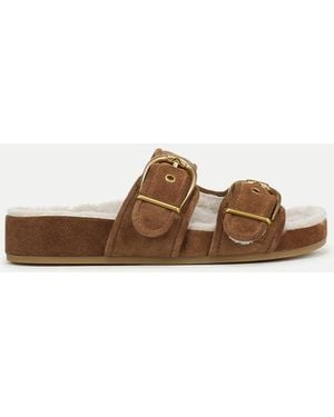 Veronica Beard Prue Shearling Buckle Sandal - Brown