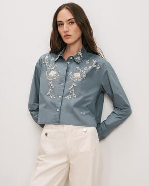Veronica Beard Aderes Beaded Button-down Shirt - Blue