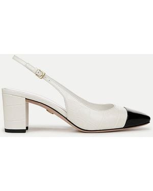 Veronica Beard Cecile Croc-embossed Cap-toe Slingback Pump White Black - Natural