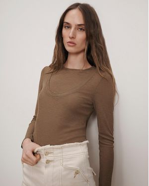Veronica Beard Neita Ribbed Crewneck Top - Natural