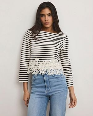 Veronica Beard Hovey Striped Lace T-shirt Dove Navy Stripe - Blue