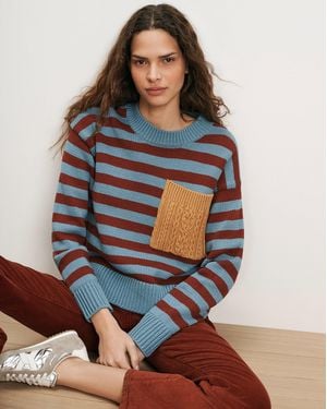 Veronica Beard Emile Striped Pullover Blue River Rust Mustard
