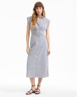Veronica Beard Haydon Striped Midi Shirtdress Navy White - Blue
