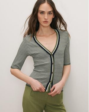 Veronica Beard Calliope Knit Button-front Top Navy Cactus Off-white - Gray