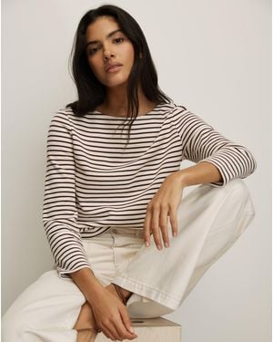 Veronica Beard Hovey Striped Top Dove White Raisin - Gray