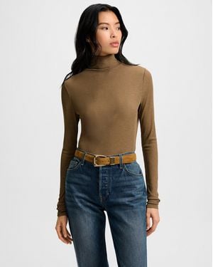 Veronica Beard Wyeth Ribbed Turtleneck Top - Blue