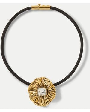 Veronica Beard Floral Pendant Cord Necklace - Metallic