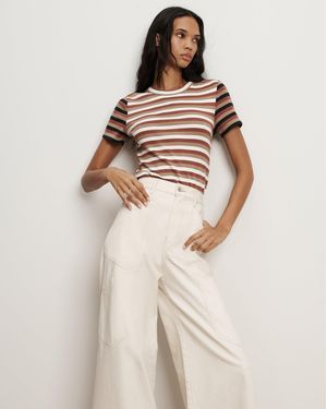 Veronica Beard Pruitt Striped Ribbed T-shirt Malt Red Oak Dove - Natural