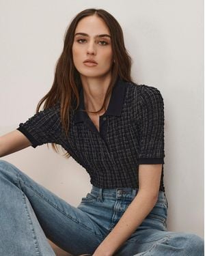 Veronica Beard Benedetta Plaid Polo Shirt Navy White Multi - Blue