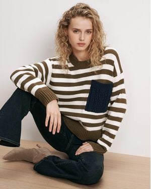 Veronica Beard Emile Striped Pullover Military Olive Dove White Heritage Navy - Brown
