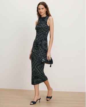 Veronica Beard Sylviani Bandana Midi Dress Navy Dove White
