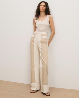 Veronica Beard Taylor Color-block Wide-leg Jean Ecru Stone Khaki - Natural