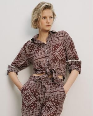 Veronica Beard Lloyd Bandana Button-down Shirt Raisin Dove White - Brown