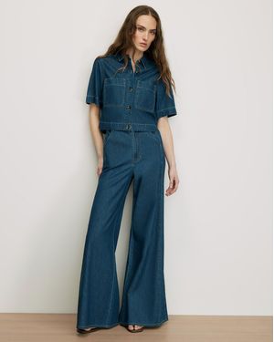Veronica Beard Digby Wide-leg Chambray Pant - Blue