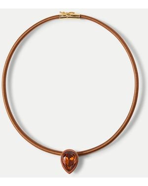 Veronica Beard Brown Cord Pendant Necklace - White