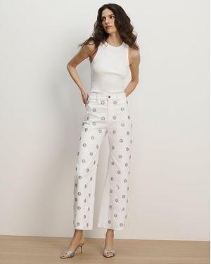 Veronica Beard Grant Studded Wide-leg Jean - Natural