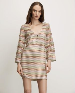 Veronica Beard Novien Crochet Mini Dress Deep Ochre Dove White Multi - Natural