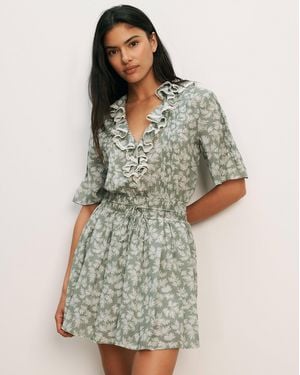 Veronica Beard Gallagher Floral Mini Dress Sage Dove White - Gray