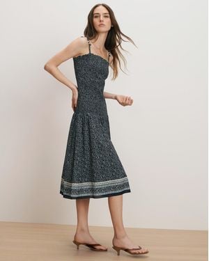 Veronica Beard Marietta Smocked Midi Dress - Blue