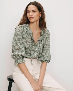 Veronica Beard Williamsen Floral Blouse Sage Dove White - Gray