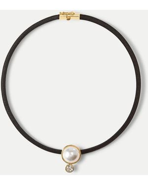 Veronica Beard Pearl Pendant Cord Necklace Pearl Black - Metallic