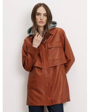 Veronica Beard Liora Leather Utility Dickey Coat - Brown