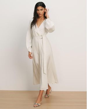 Veronica Beard Seneca Bishop-sleeve Midi Dress - Natural
