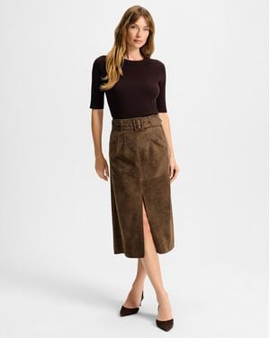 Veronica Beard Alexie Suede Midi Skirt - Brown