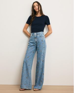 Veronica Beard Kasey Embellished Wide-leg Jean - Blue