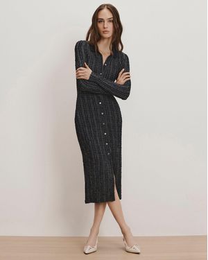 Veronica Beard Barrett Plaid Midi Dress Navy White Multi - Multicolor