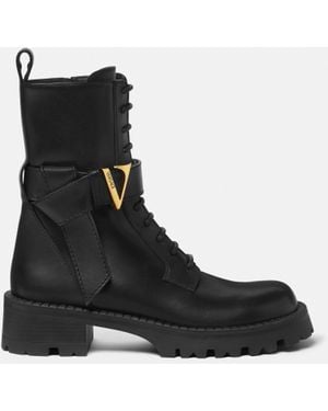 Versace V Leather Boots 45 Mm - Black