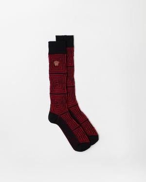 Versace Embroidered-Logo Jacquard Wool Socks