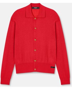 Versace Silk-Blend Knit Polo Cardigan - Red