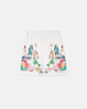 Versace Coral Theater Cotton Shorts - White